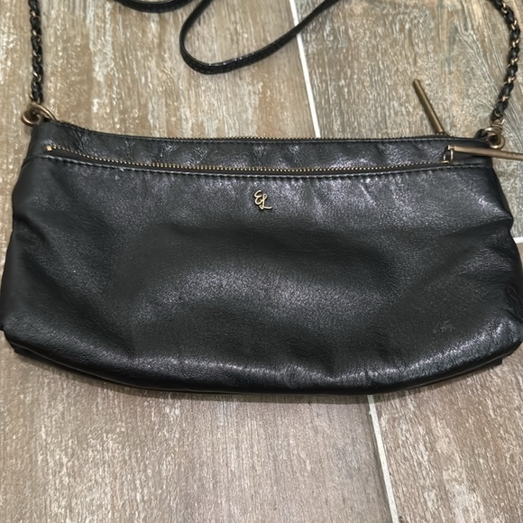 Elliott Lucca Black Leather Crossbody Bag Purse Chain Strap - Picture 2 of 12